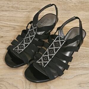 London Fog Black Beaded Dress Sandal Heels Womens Size 5.5M